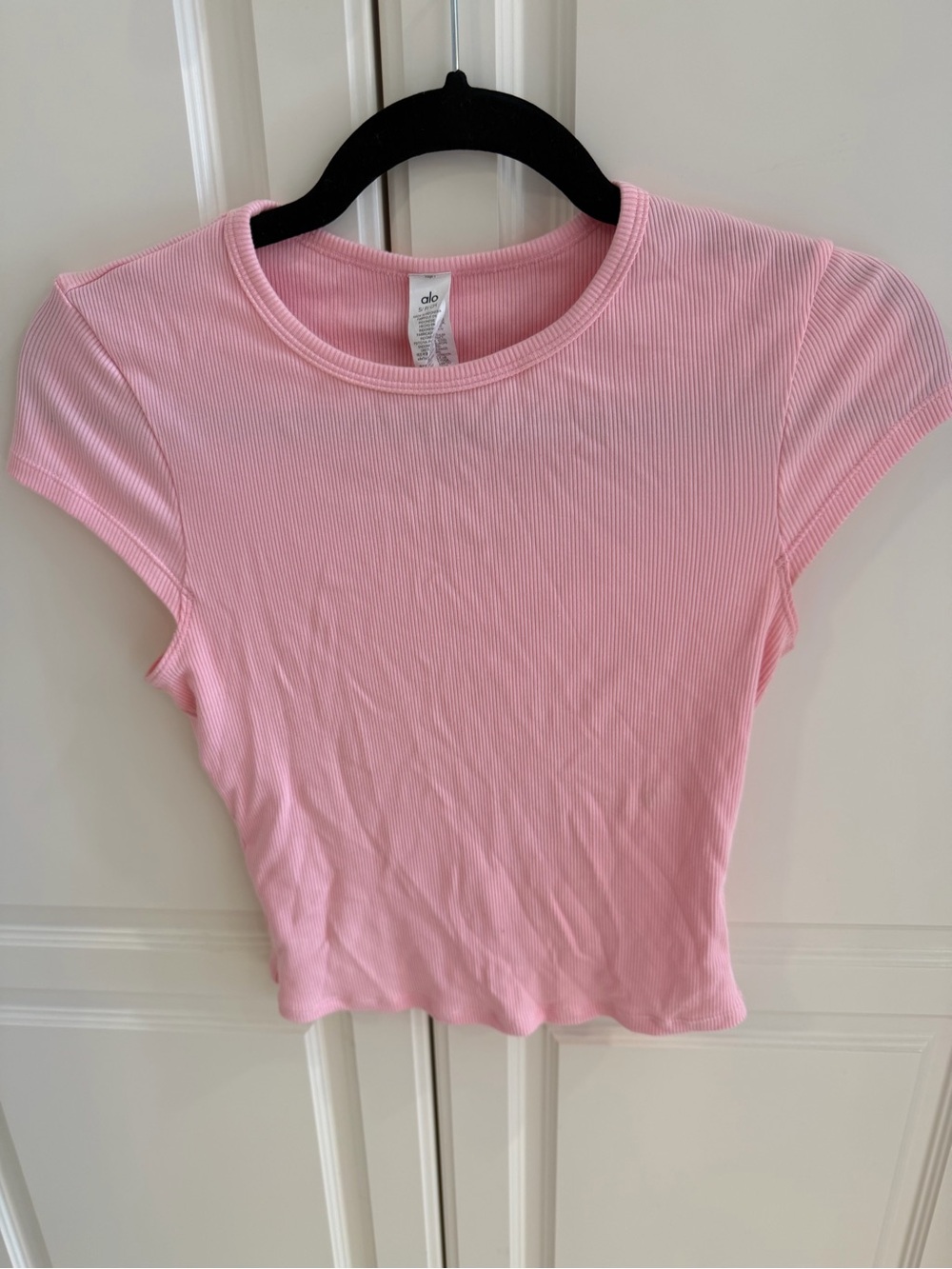 ALO Yoga Pink Ribbed Crewneck Crop Tee
